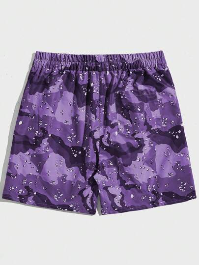 ROMWE MEN Prep شورت مع خصر مطاطي وسحاب طباعة حرف للرجال، للمدرسة