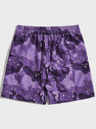 ROMWE MEN Prep شورت مع خصر مطاطي وسحاب طباعة حرف للرجال، للمدرسة