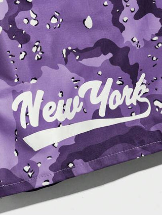 ROMWE MEN Prep شورت مع خصر مطاطي وسحاب طباعة حرف للرجال، للمدرسة