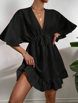 SHEIN Swim ملابس بحر موحدة اللون حافة مكشكشة ربطة امامية