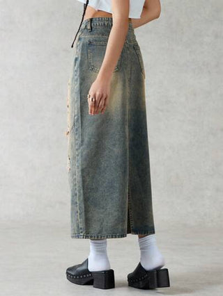 Forever 21 تنورة جينز نسائية متضررة