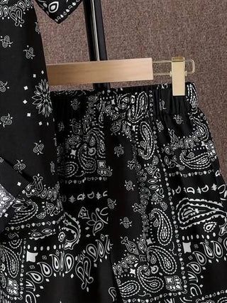 2 قطعة/طقم تيشيرت وشورت للصبية المراهقين مطبوع بنقشة البيزلي أكمام قصيرة، تصميم أزياء، للربيع/الصيف