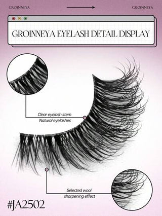 GROINNEYA مكياج طبيعي برموش اصطناعية غير مكتملة 10 أزواج مع شريط شفاف، رموش قط العين، رموش مزيفة ناعمة قصيرة بملمس الفرو الاصطناعي الثلاثي الأبعاد الناعم (ja2502) رموش رموش اصطناعي