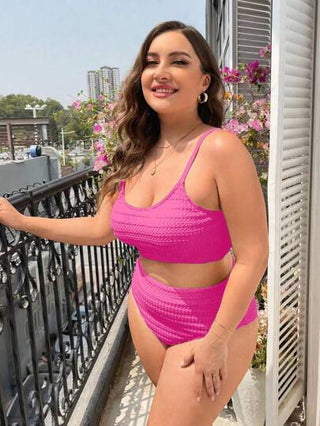 Swim Mod بكيني للنساء المقاس الكبير ذو لون أحادي بملمس مخمل، للشاطئ الصيفي