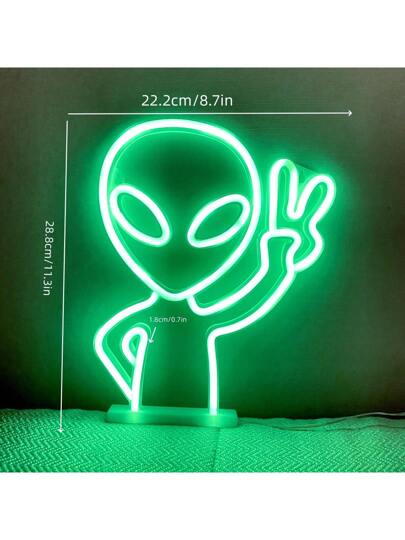 قطعة واحدة ضوء ديكوري بصمة اليد الفضائية الفلورية الخضراء LED، بمقاس 11.3 * 8.7 * 0.7 بوصة، 28.8 * 22.2 * 1.8 سم، يعمل بالبطارية أو USB، ديكور للمكتب أو الحائط، مناسب لغرفة فتاة، الغرفة، البار، الحديقة، حفلة عيد الميلاد، عيد الحب، عيد الأم، ديكور المنزل و