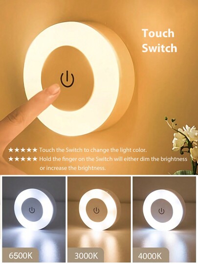 مصباح ليلي Led واحد يحتوي على مفتاح توجيه باللمس يمكن تغيير 3 ألوان للإضاءة و تعديل كمية الإضاءة للاستخدام عند السرير أو دولاب الملابس أو الخزائن أو الدرج أو الممر