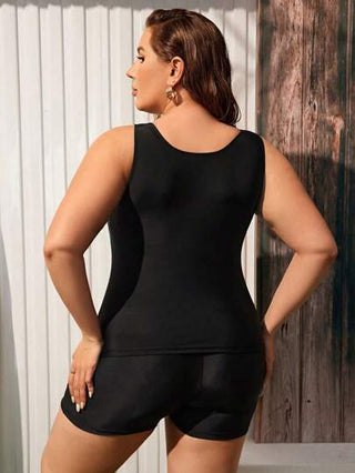 SHEIN Swim Curve طقم تانكيني نسائي بطبعة هندسية للمقاسات الكبيرة، ملابس سباحة مناسبة للشاطئ للاستجمام