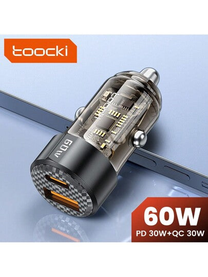 شاحن سيارة Toocki 60 واط، شحن سريع Pps Qc3.0 Pd3.0 Type-c محمول شاحن هاتف Usb
