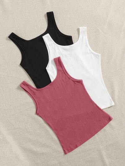 EZwear ملابس علوية بدون أكمام و عنق مربع وحيد اللون للنساء متوفر بثلاثة ألوان مختلفة