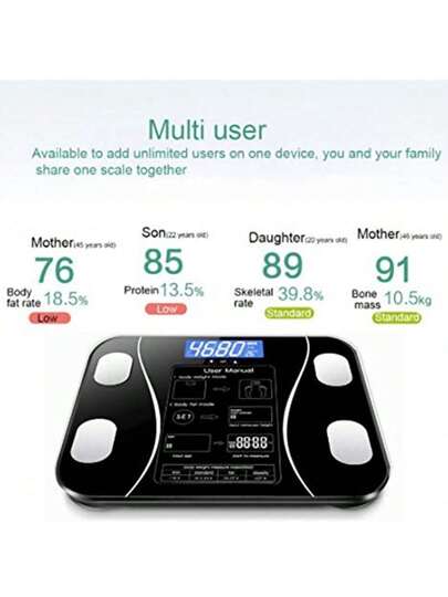 مقياس الدهون الذكي المتصل بالتطبيق 180كجم للاستخدام المنزلي - يقيس بدقة نسبة الدهون في الجسم وغيرها أثناء التمارين أو الأنشطة اللياقة البدنية، اكسسوارات الجيم