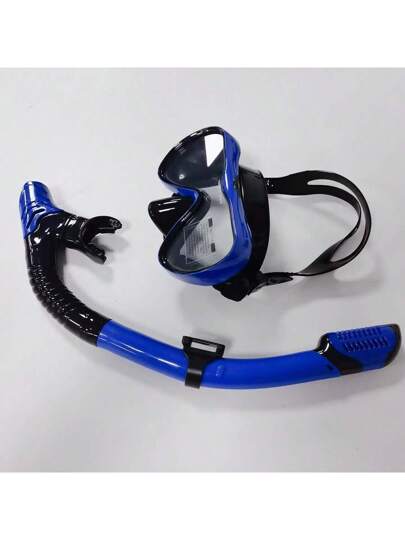 نظارات غطس وسباحة وتنظيم التنفس للكبار بلون أزرق غامق مع أنبوب التنفس وعدسة مانعة للضباب ، تجهيزات سباحة لإجازة شاطئية صيفية