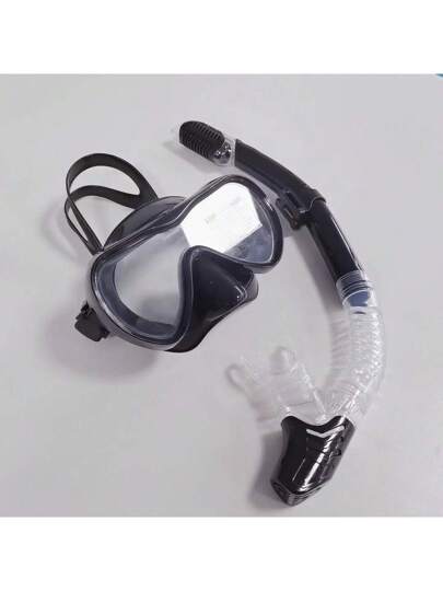 قناع غطس وغطاسة للكبار يتضمن أنبوب تنفس، عدسة مقاومة للضباب من الزجاج المقوى، قناع من سيليكون سائل، مجفف انبوب التنفس العلوي، معدات سباحة