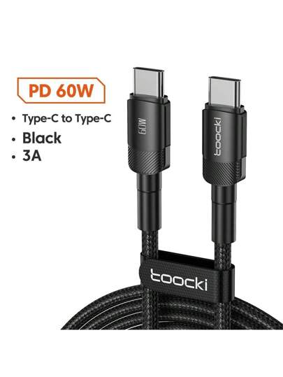 كابل Toocki من النوع C إلى النوع C 60 واط USB للشحن السريع بتقنية PD، سلك متوافق مع MacBook وأجهزة USB-C، بأطوال 1 م و2 م و3 م