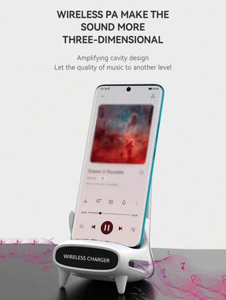 شاحن السريع اللاسلكي بقدرة 15 واط، بتصميم إبداعي جديد على شكل كرسي صغير، قاعدة متعددة الوظائف لتثبيت الهاتف والكمبيوتر اللوحي، سماعة لاسلكية متوافقة مع أجهزة الشحن اللاسلكي القياسية Qi ، مناسب للهواتف العاملة بنظام الأندرويد ومتوافق مع سلسلة أجهزة 8/X/11/