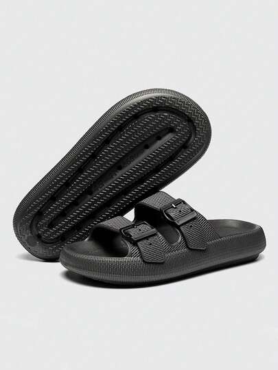 شرائح دواسة رجالية بمشبك زخرفي لإطلالة جذابة ، صنادل شاطئ غير منزلقة بألوان عصرية بلاك للصيف