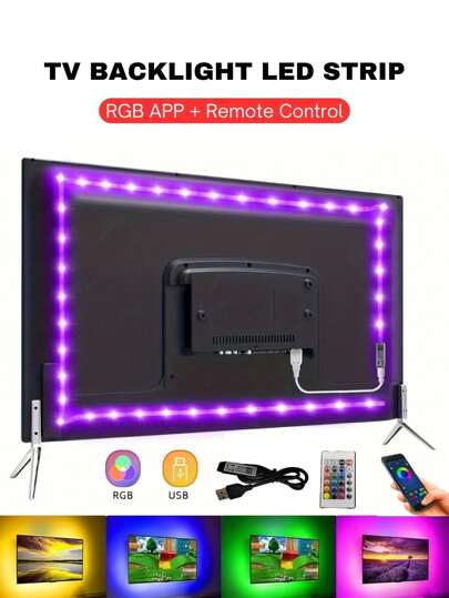 قطعة واحدة شريط إضاءة ليد بتحكم ثنائي الاتجاه، 1/3/5/10/15م، 3.3/10/16/33/50قدم تطبيق هاتف ذكي + جهاز تحكم عن بُعد 24 مفتاح, أضواء شريط إضاءة ليد آر جي بي بطاقة 5 فولت تعمل بالبطارية, تغيير لون متزامن بشكل متعدد لضوء خلفية التلفزيون, إضاءة أجواء, مثالي لغ