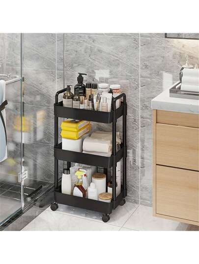 أثاث مكتبي 1 قطعة رف أرضي للتخزين من 3/4 طبقات، رف بلاستيك عملي مزود بمقابض وعجلات، عربة منظم متحركة للمطبخ والغرفة المعيشية والمكتب