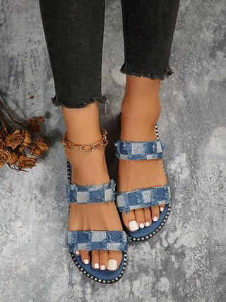 نساء نعل مسطح شبشب دائري الأصبع من النسيج بحواف مطاطية بكعب مسطح لارتداء عارض على الشاطئ لصيف 2024