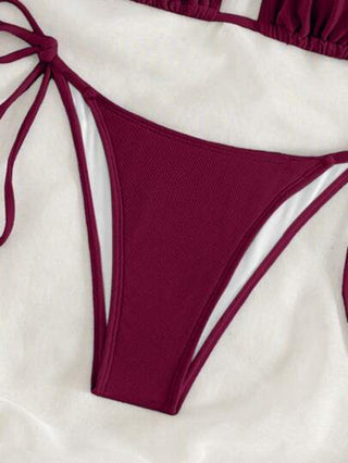 SHEIN Swim مجموعة بيكيني عنق السترة اللون الصلب، ملابس السباحة الشاطئية الصيفية، ملابس السباحة بالوتيرة، صدرية السباحة، الصيف