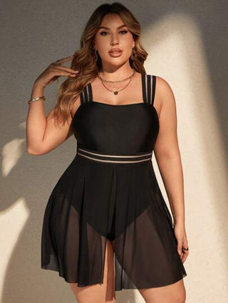 SHEIN Swim Curve مايوه كامل للحجم الكبير في الصيف مع حمالة كاميسول، مجموعة قطعتين