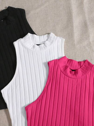EZwear ملابس علوية بدون اكمام نسائي بتصميم اضلاع بلون سادة