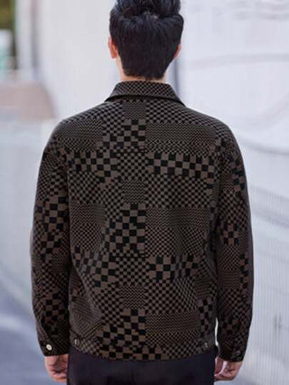 جاكيت من الجلد الصناعي بطبعة المربعات وطية الرجال, نمط الأعمال