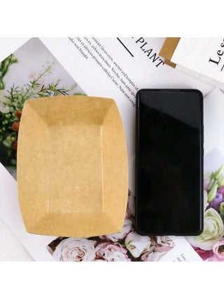 50 حزمة صينية ورقية سريعة التصرف من الغلاف الكرتوني البني بوزن 1/2 رطل، صواني أطعمة صغيرة للتقديم والتوزيع في الحفلات كالبطاطس المقلية وتاكو والناتشوز والشواء