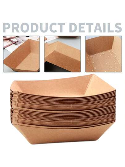 50 حزمة صينية ورقية سريعة التصرف من الغلاف الكرتوني البني بوزن 1/2 رطل، صواني أطعمة صغيرة للتقديم والتوزيع في الحفلات كالبطاطس المقلية وتاكو والناتشوز والشواء