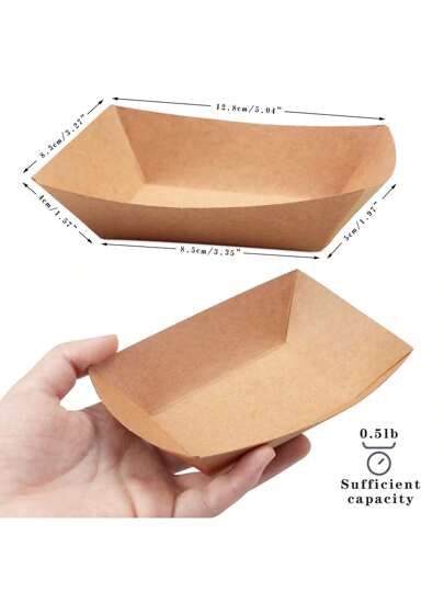 50 حزمة صينية ورقية سريعة التصرف من الغلاف الكرتوني البني بوزن 1/2 رطل، صواني أطعمة صغيرة للتقديم والتوزيع في الحفلات كالبطاطس المقلية وتاكو والناتشوز والشواء