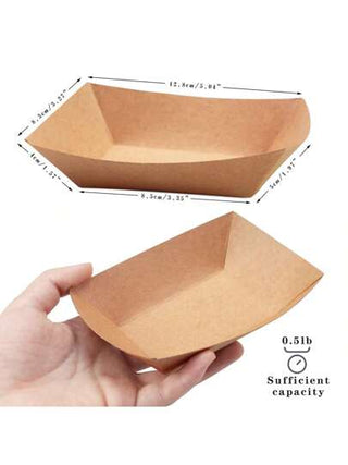 50 حزمة صينية ورقية سريعة التصرف من الغلاف الكرتوني البني بوزن 1/2 رطل، صواني أطعمة صغيرة للتقديم والتوزيع في الحفلات كالبطاطس المقلية وتاكو والناتشوز والشواء