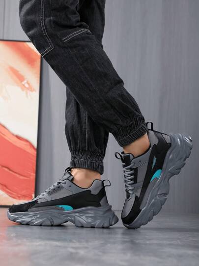 أحذية رياضية للرجال، تصميم لحاء ثنائي اللون مع شبكة أمامية ، ربط بالرباط، خفيفة الوزن، وسادة مريحة للاستخدام اليومي والجري
