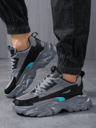 أحذية رياضية للرجال، تصميم لحاء ثنائي اللون مع شبكة أمامية ، ربط بالرباط، خفيفة الوزن، وسادة مريحة للاستخدام اليومي والجري