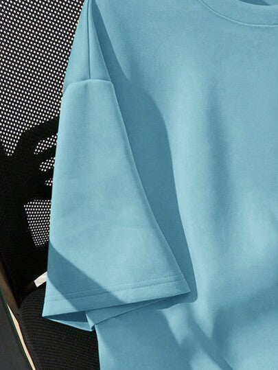 SHEIN تي شيرت صيفي بياقة دائرية وأكمام قصيرة للأولاد، مطبوع عليها حروف عارضة، مناسب لفصل الصيف