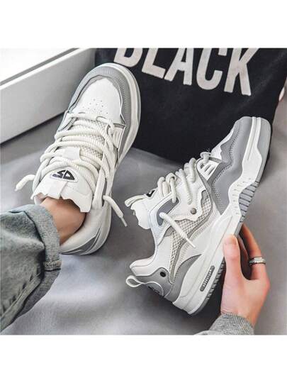 أحذية رياضية شبابية كاجوال بنعل سميك ،أحذية ركض موضة عصرية مريحة للرجال، أحذية كاجوال بكعب سميك للرجال، أبيض دانتيل