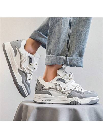 أحذية رياضية رجالية غير رسمية بنعل سميك، أحذية جري مريحة تناسب كل المناسبات لطلاب الجامعات والمراهقين، أحذية كاجوال أبيض مع ربطات الحذاء مناسبة للحفلات الموسيقية والعودة للمدرسة