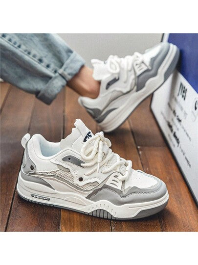 أحذية رياضية شبابية كاجوال بنعل سميك ،أحذية ركض موضة عصرية مريحة للرجال، أحذية كاجوال بكعب سميك للرجال، أبيض دانتيل