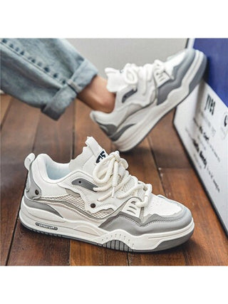 أحذية رياضية شبابية كاجوال بنعل سميك ،أحذية ركض موضة عصرية مريحة للرجال، أحذية كاجوال بكعب سميك للرجال، أبيض دانتيل