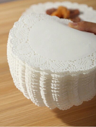 100 قطعة من الدانتيل الورقي الأبيض الدائري، أطباق ورقية تأشيرية قابلة للتخلص منها، للأعمال اليدوية، ديكور المائدة، الحفلات، الأعراس، الكيك، الحلويات، المقرمشات، المشوي، المقلي، بيع الأطعمة