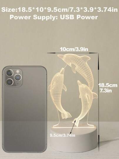 ضوء ليلي خلفي ثلاثي الأبعاد بشكل حيوان الدلفين إبداعي يضيء بواسطة يو اس بي لزينة المنزل ، تزيين غرفة المعيشة ، الأعياد وعيد الميلاد ، هدية
