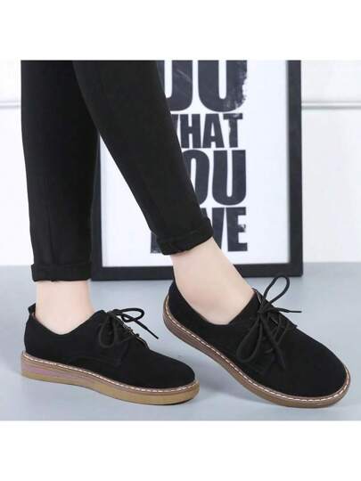 حذاء بكعب مسطح للنساء، حذاء مدرسي منخفض القَص،رباط أحذية الشكل الكامل نسائي بلون صلب،أحذية كلية مريحة