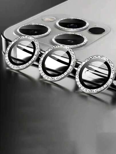 3 قطع واقي عدسة كاميرا متوافق مع هاتف أيفون ، مزود بخاتم ماسي معدني براق ورقائق مقاومة للخدش بدرجة قساوة 9H ، إكسسوار موضة ، كفر واقي سهل الاستخدام