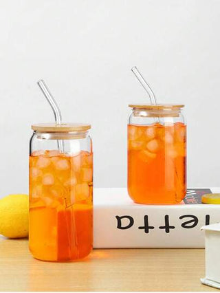 كأس زجاجي مقاوم للحرارة 400/550 مل مع غطاء وأنبوب وكوب مسطح، للقهوة والشاي والعصائر، مناسب لكوب الماء في المنزل أو المكتب