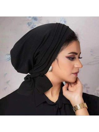 قبعة شعر بذيل طويل و بتصميم مخطط حلزوني من موحد اللون، 4 طيات أفقية و 2 طيات جانبية لمرضى السرطان و النساء، بونيه توربان