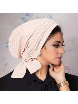 قبعة شعر بذيل طويل و بتصميم مخطط حلزوني من موحد اللون، 4 طيات أفقية و 2 طيات جانبية لمرضى السرطان و النساء، بونيه توربان