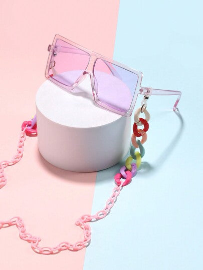 نظارات شمس للأطفال من إطارات مربعة عصرية وسلسلة نظارات ملونة