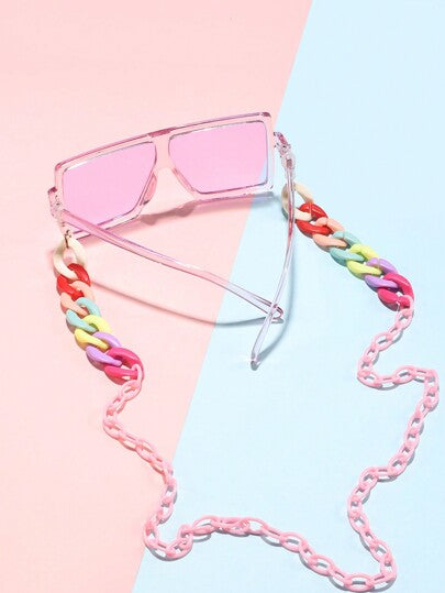 نظارات شمس للأطفال من إطارات مربعة عصرية وسلسلة نظارات ملونة