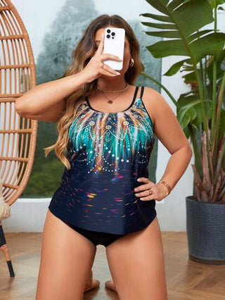 Swim Lushoire طقم ملابس سباحة من المثلث والشورت مطبوع للمقاسات الكبيرة، صيفي
