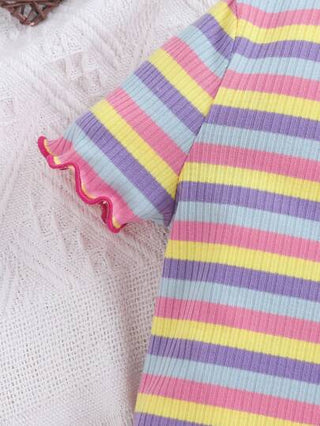 girls-sets ملابس علوية قصير بأكمام مخطط لليوميات مع تنورة بطابع أنيق وجذاب للفتيات المراهقات