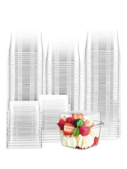 10/15/20/25 كوب شفاف مربع لتقديم الحلويات/الكيك مع أغطية, حاويات ورقية إعادة الاستخدام للكب كيك لمطعم, المنزل, الحفلات, النزهة, التخييم, تخزين كريمة الكعك, المهلبية, اللبن, السمن, الشوفان, البسكويت, الحلوى