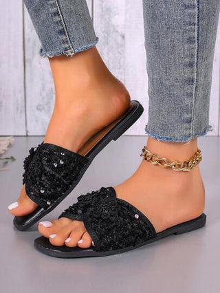 حذاء نسائي للصيف، صندل باللؤلؤ من الأمام, شبشب شاطئ صيفي، مريح وخفيف بكعب أسفل مسطّح، جذاب وأنيق